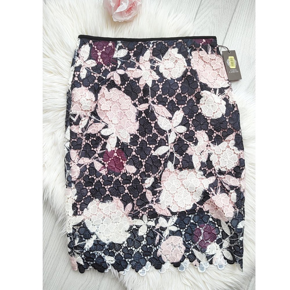 NWT Lace Pencil Skirt Floral Pink Black Camuto MSRP $129 Size 4